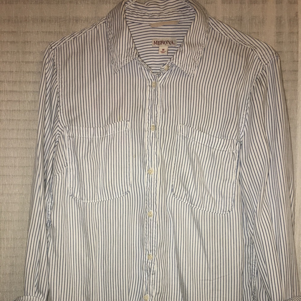 Blue and white soft button up/ boyfriend style